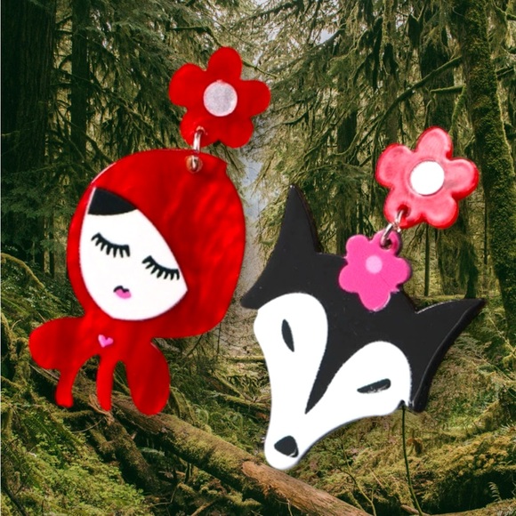 Little Red Riding Hood Big Bad Wolf Earrings Halloween Costume Acc Womens new - Picture 2 of 3